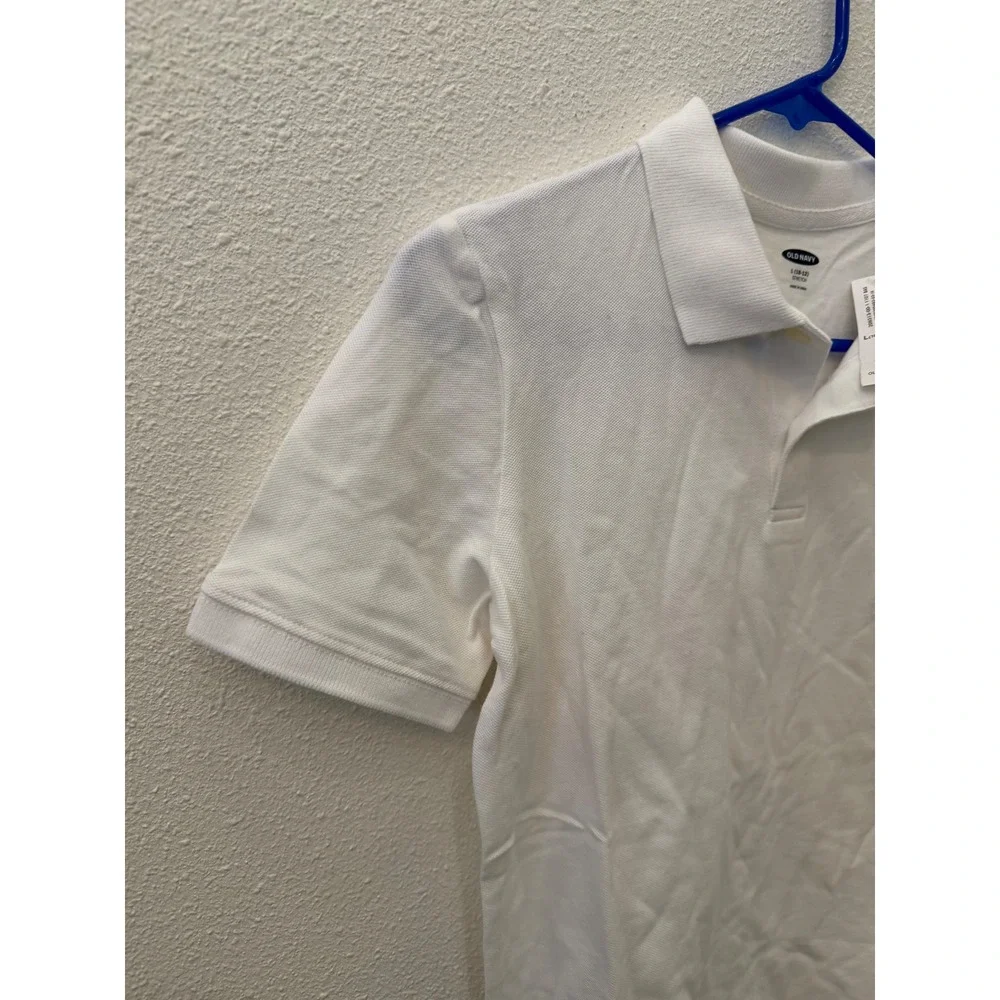 Old Navy Kids White Short Sleeve Pique Polo Shirt Stretch Size L 10-12 NWT
